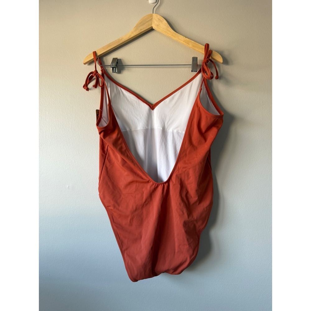 PINK Victoria's Secret Burnt Orange Tie Shoulder One Piece Swimsuit XXL NEW - Picture 3 of 7